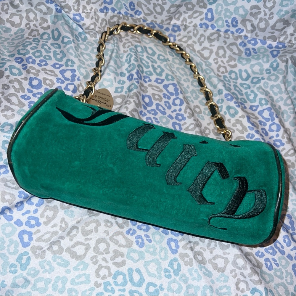 Vintage Green Juicy Couture Purse Handbag Barrel Bag Shoulder Bag Velour Y2K - Picture 2 of 8
